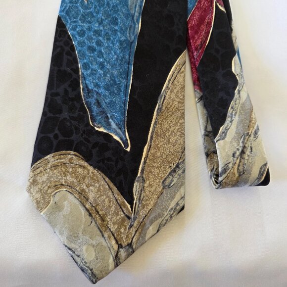 Vintage Jacobson's Silk Tie Blue, Red, Black & Tan Abstract Geometric Design - Picture 5 of 7